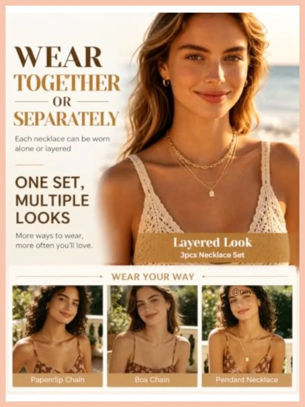 Gold Plated Layered Necklace Set 3 Pack Stackable Pendant Chains for Women